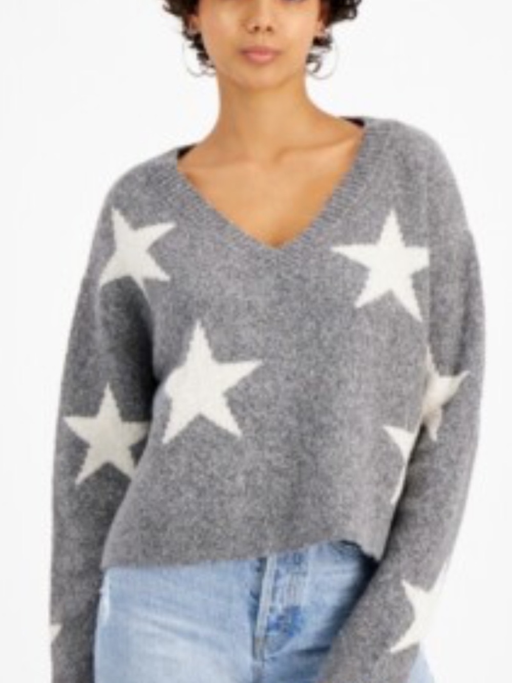 Altra Grey V-Neck Sweater with White Star Pattern